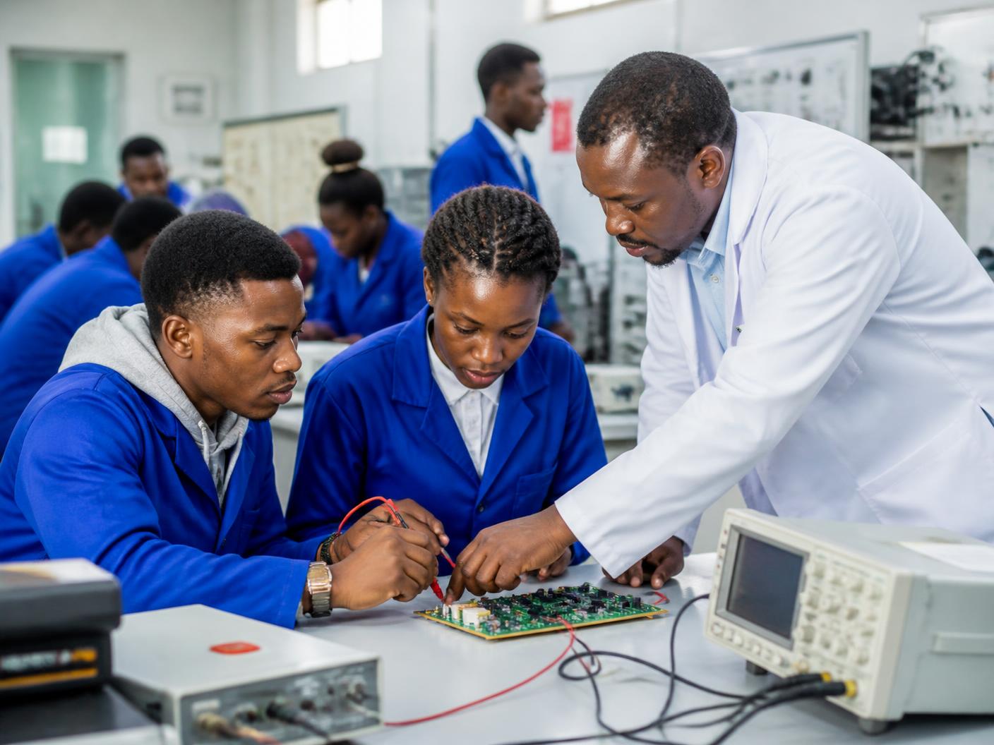 Students receiving hands-on technical and laboratory training with an instructor